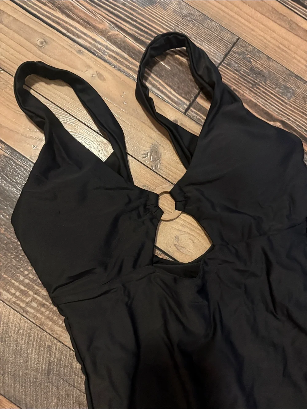 Women’s Black One-Piece Swimsuit with Front Ring Detail size xs